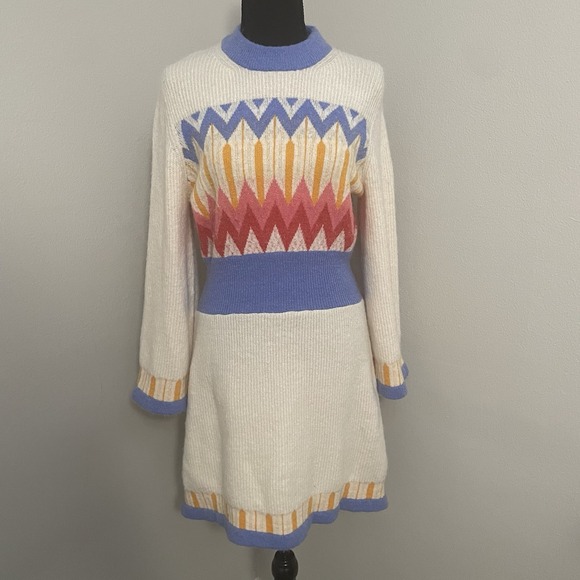 FRENCH CONNECTION Sz L Neya Fairisle Sweater Dress Wool, Alpaca, etc Fuzzy - Picture 6 of 11